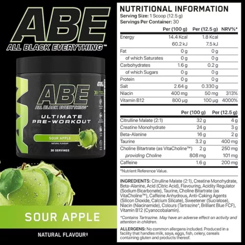 Applied ABE All Black Everything - Edzés előtti italpor - savanyú alma - 375g