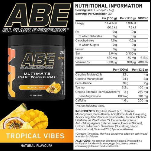 Applied ABE All Black Everything - Edzés előtti italpor - trópusi íz - 375g