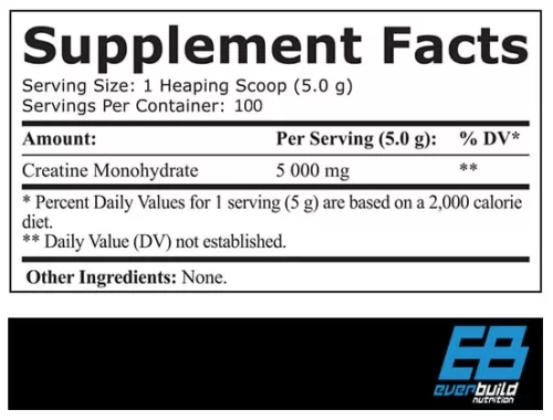 EverBuild Kreatin monohidrát italpor (100% tiszta) - ízesítetlen - 500g