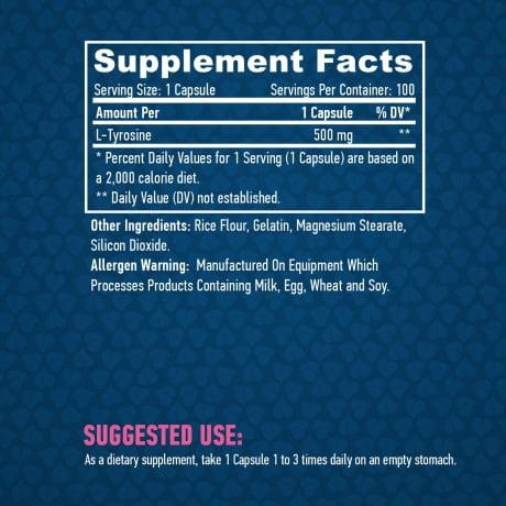 Haya Labs L-Tirozin - Fókusz és stresszkezelés támogatására (500mg) - 100 kapszula