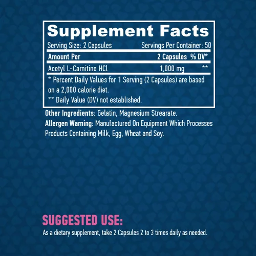 Haya Labs Acetil L-Carnitine - aminósav származék (1000mg) - 100 kapszula