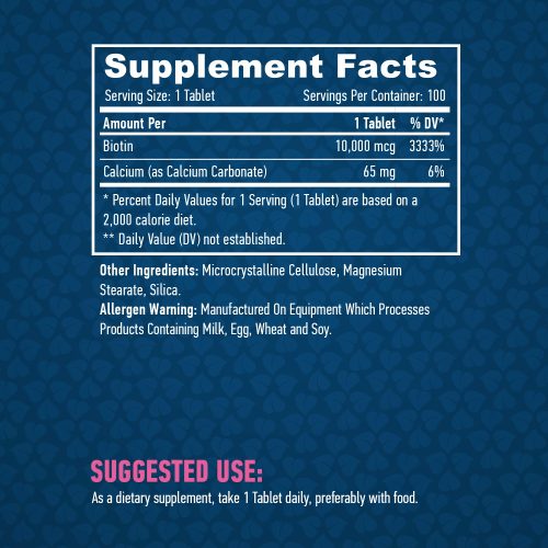 Haya Labs Biotin - Haj, bőr és köröm vitamin (10 000 mcg.) - 100 tabletta 