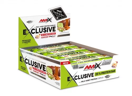 Amix Exclusive Protein Bar Box - Fehérjeszelet - pisztácia-karamell - 12x85g