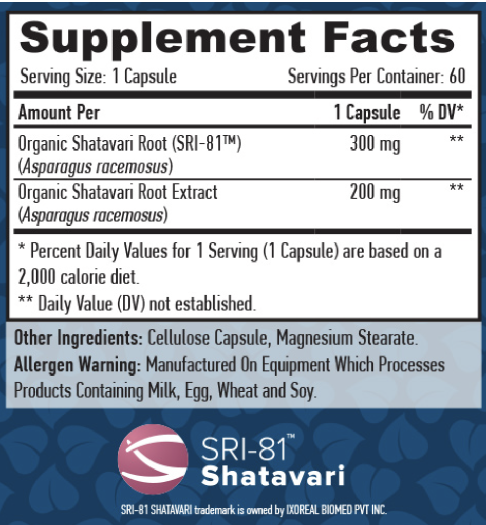 SRI-81 Shatavari Supplement Facts - Haya Labs